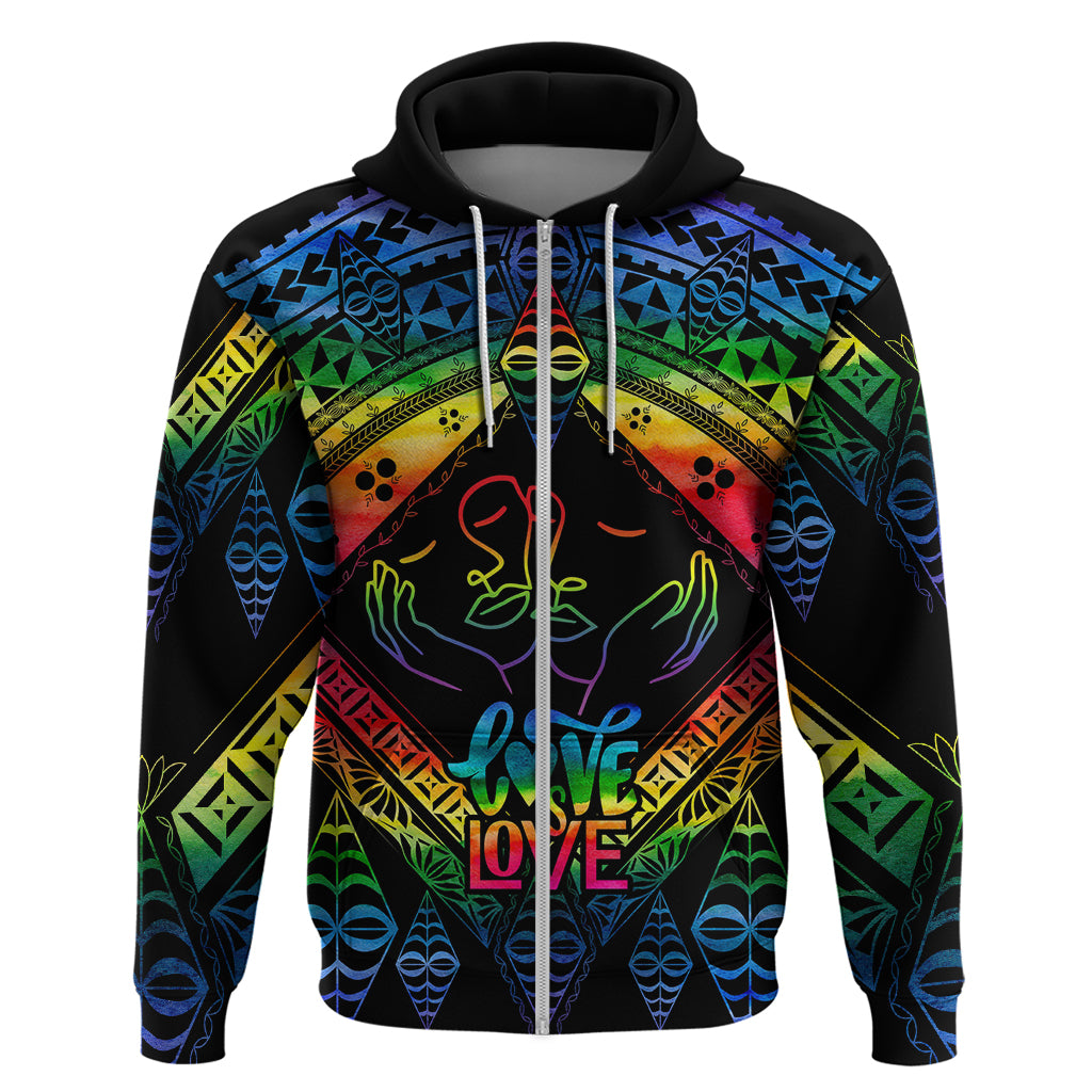 Personalised Tonga LGBT Hoodie Love Is Love Ngatu Rainbow Water Color LT9 - Polynesian Pride