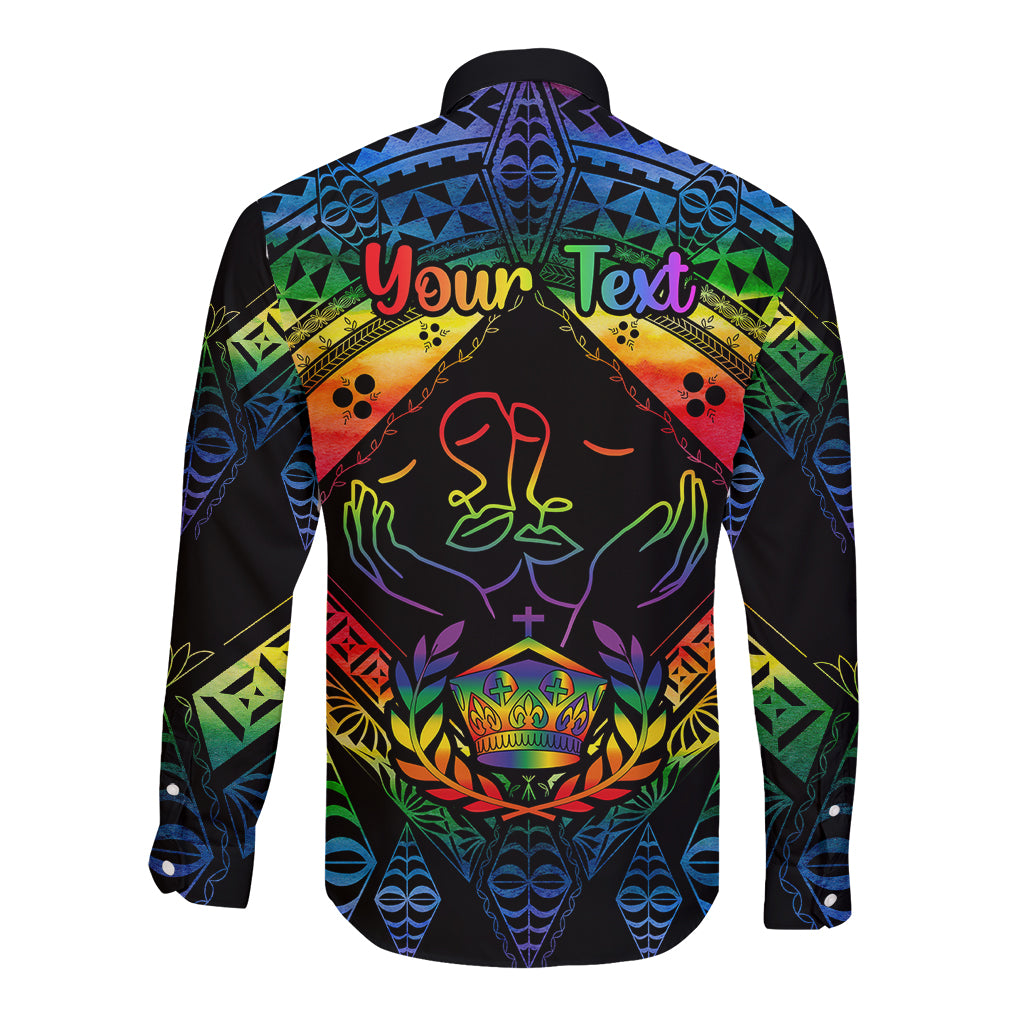 personalised-tonga-lgbt-long-sleeve-button-shirt-love-is-love-ngatu-rainbow-water-color