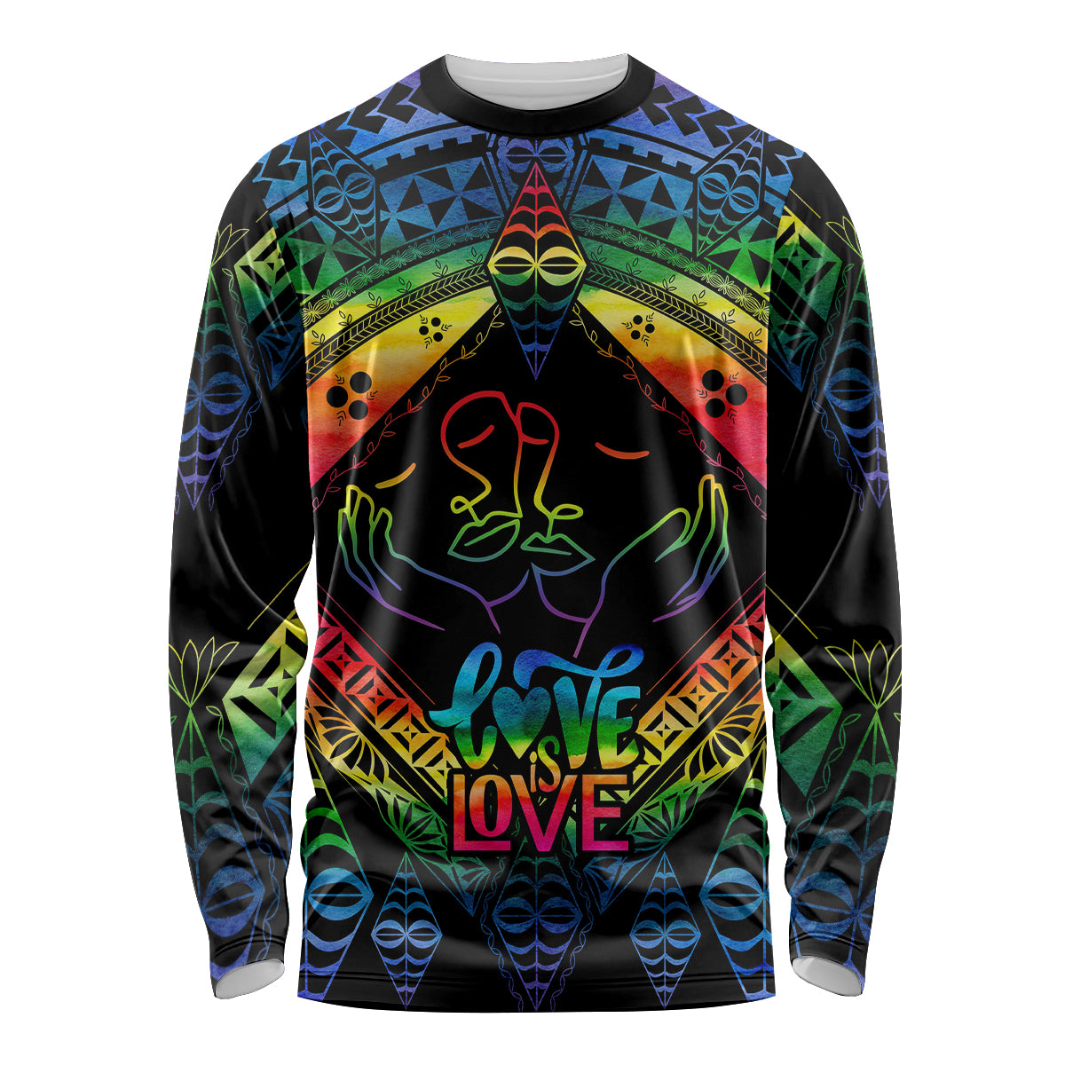 personalised-tonga-lgbt-long-sleeve-shirt-love-is-love-ngatu-rainbow-water-color