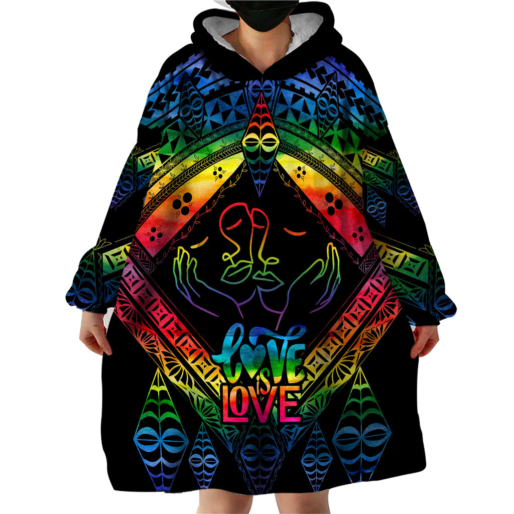 personalised-tonga-lgbt-wearable-blanket-hoodie-love-is-love-ngatu-rainbow-water-color