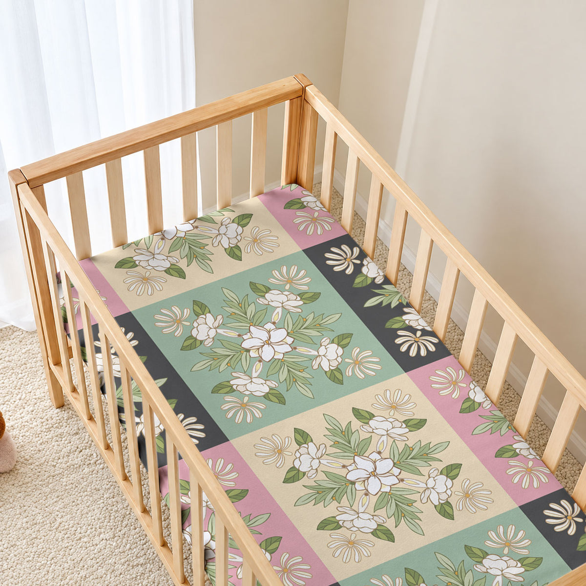 Seamless Pattern Maile and Pikake Lei Baby Bed Cover Squares Maile Leaf LT9 - Polynesian Pride