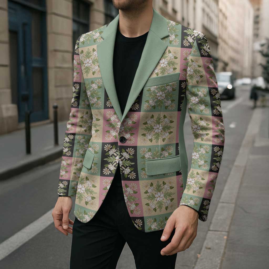 Seamless Pattern Maile and Pikake Lei Blazer Squares Maile Leaf - Polynesian Pride