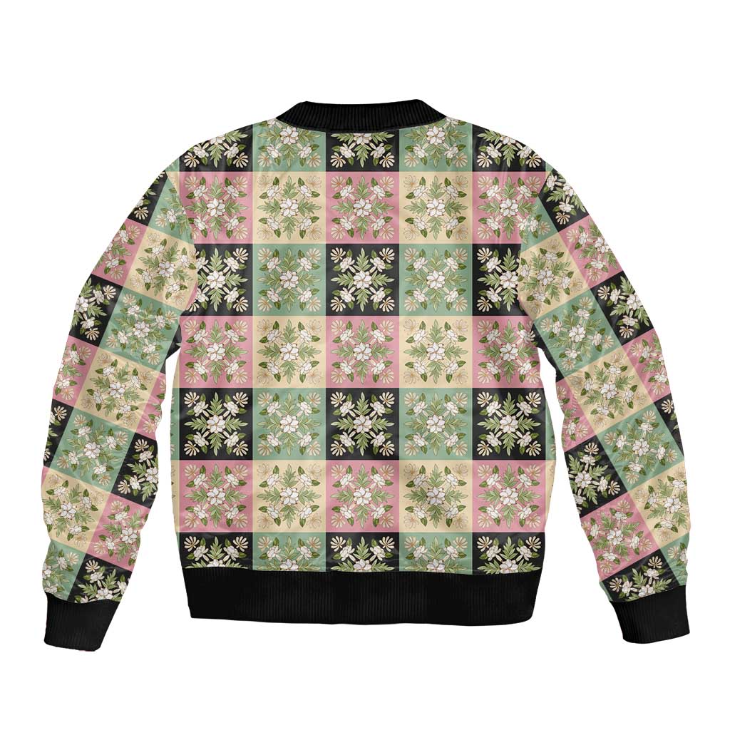 Seamless Pattern Maile and Pikake Lei Bomber Jacket Squares Maile Leaf - Polynesian Pride