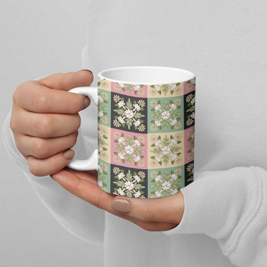 Seamless Pattern Maile and Pikake Lei Ceramic Mug Squares Maile Leaf - Polynesian Pride