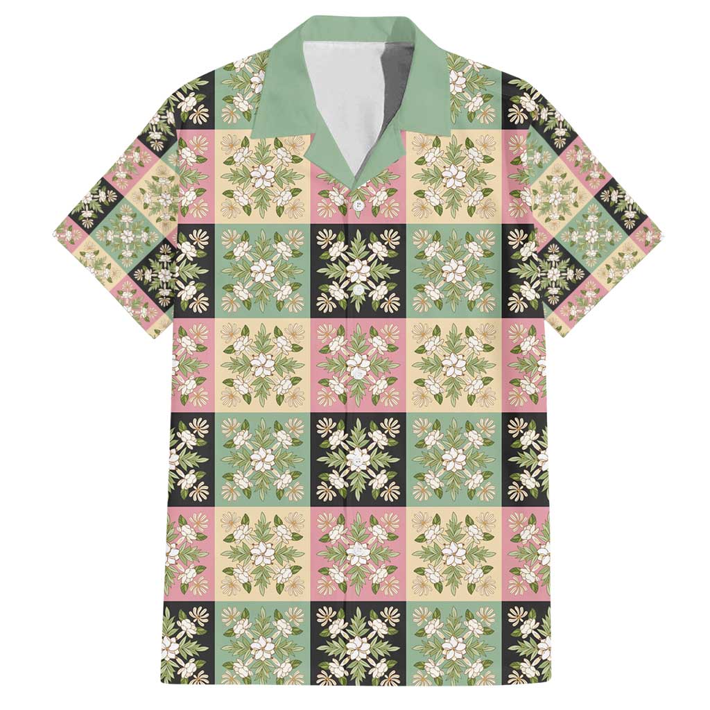 Seamless Pattern Maile and Pikake Lei Family Matching Long Sleeve Bodycon Dress and Hawaiian Shirt Squares Maile Leaf - Polynesian Pride