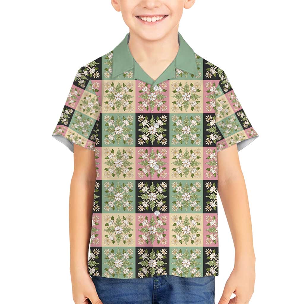 Seamless Pattern Maile and Pikake Lei Family Matching Long Sleeve Bodycon Dress and Hawaiian Shirt Squares Maile Leaf - Polynesian Pride