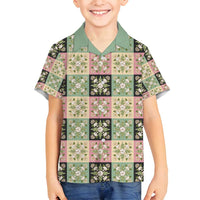 Seamless Pattern Maile and Pikake Lei Family Matching Long Sleeve Bodycon Dress and Hawaiian Shirt Squares Maile Leaf - Polynesian Pride