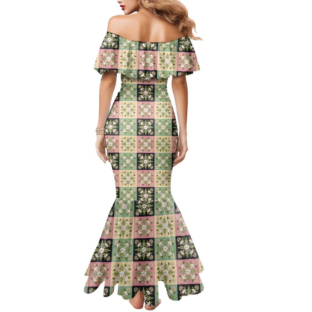 Seamless Pattern Maile and Pikake Lei Family Matching Mermaid Dress and Hawaiian Shirt Squares Maile Leaf - Polynesian Pride