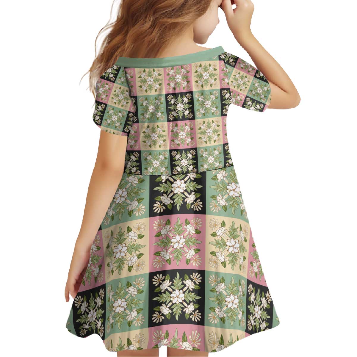 Seamless Pattern Maile and Pikake Lei Family Matching Off The Shoulder Long Sleeve Dress and Hawaiian Shirt Squares Maile Leaf - Polynesian Pride