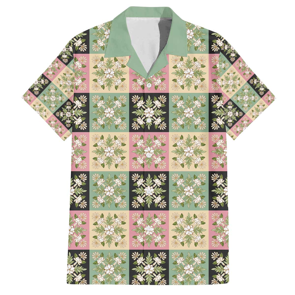 Seamless Pattern Maile and Pikake Lei Family Matching Off The Shoulder Long Sleeve Dress and Hawaiian Shirt Squares Maile Leaf - Polynesian Pride