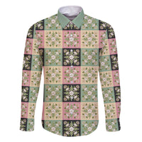 Seamless Pattern Maile and Pikake Lei Family Matching Off The Shoulder Long Sleeve Dress and Hawaiian Shirt Squares Maile Leaf - Polynesian Pride