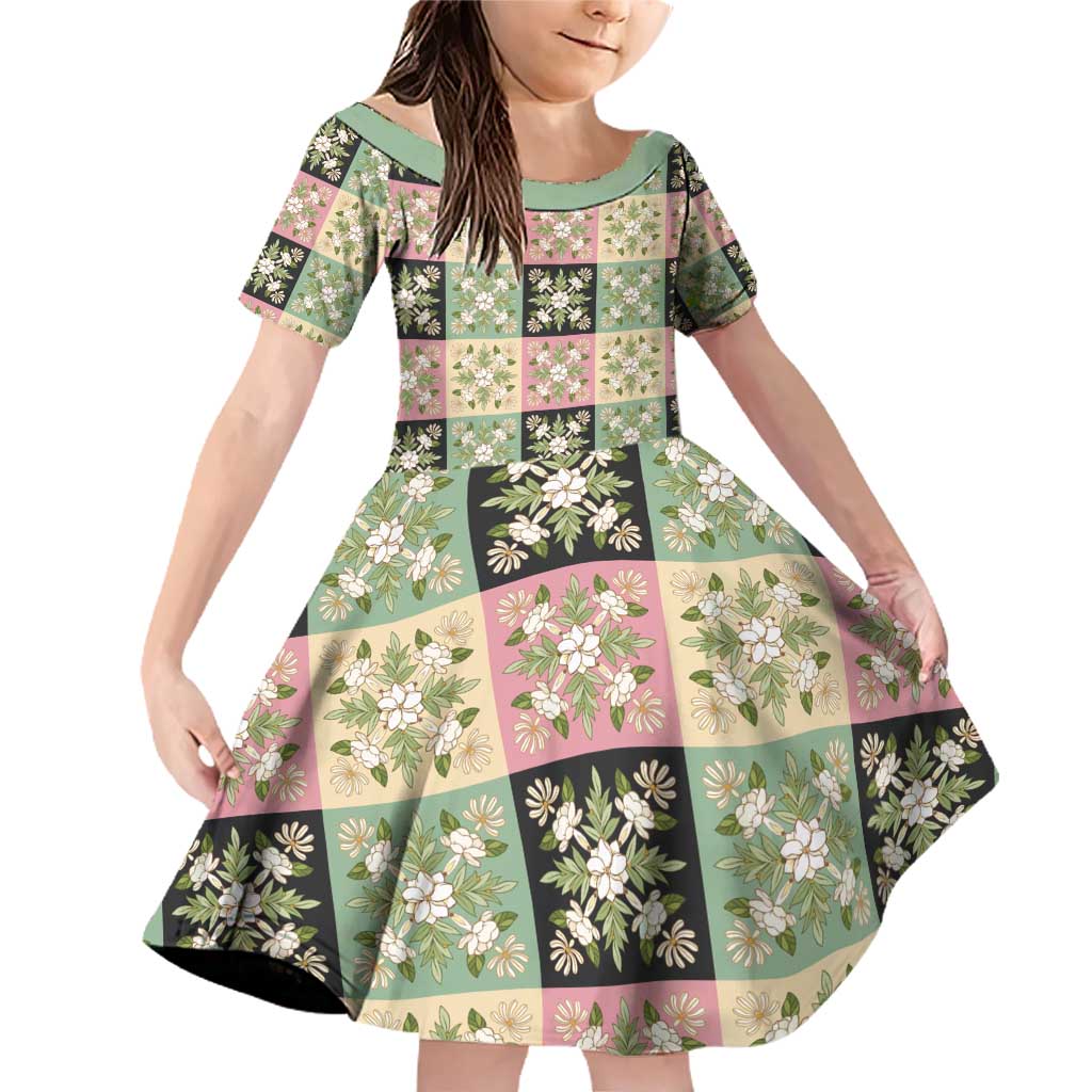 Seamless Pattern Maile and Pikake Lei Family Matching Off Shoulder Short Dress and Hawaiian Shirt Squares Maile Leaf - Polynesian Pride