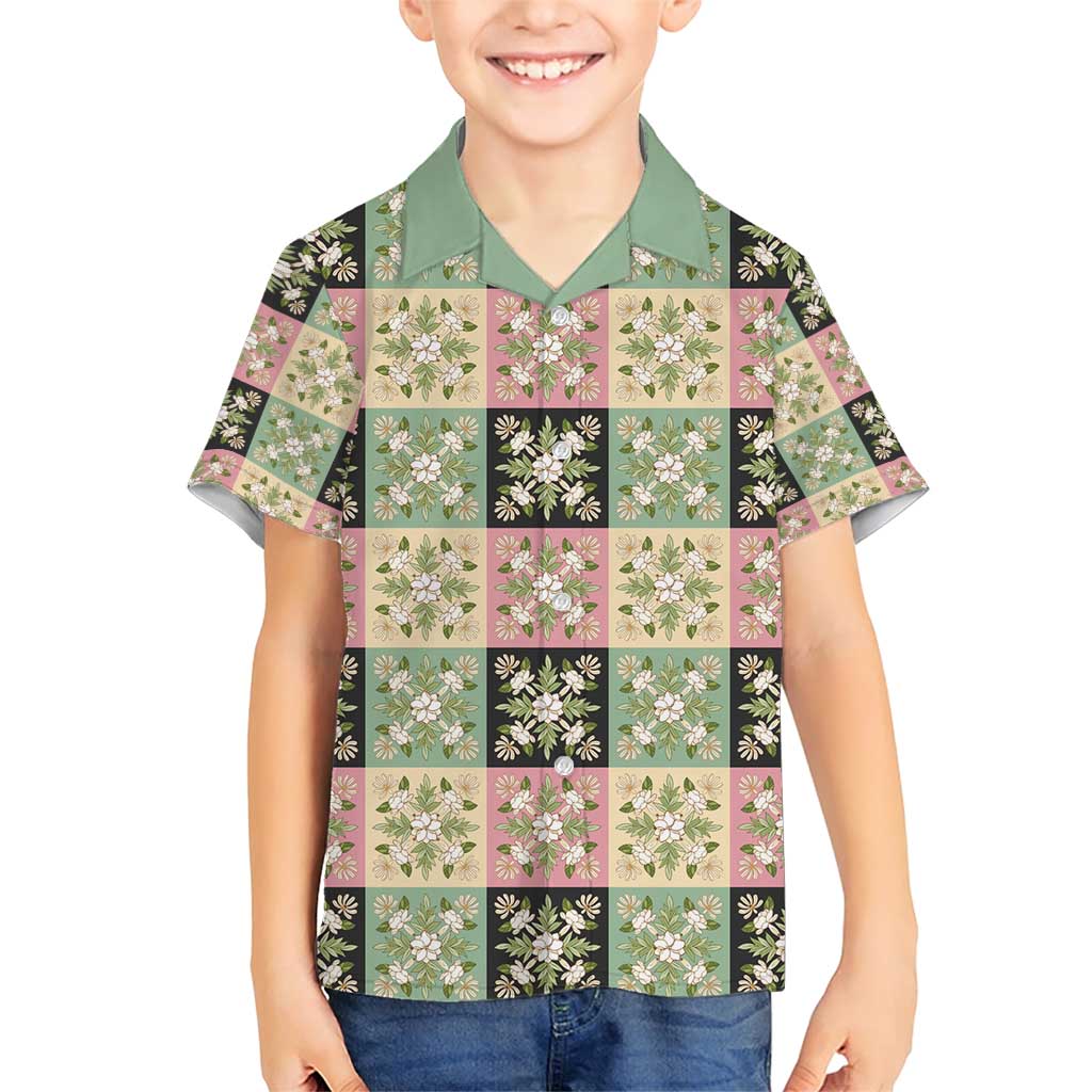 Seamless Pattern Maile and Pikake Lei Family Matching Short Sleeve Bodycon Dress and Hawaiian Shirt Squares Maile Leaf - Polynesian Pride