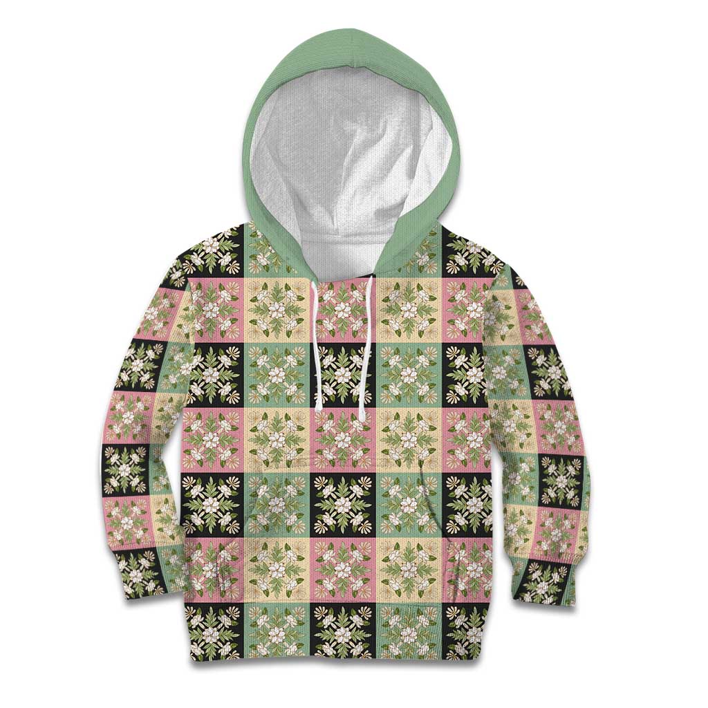 Seamless Pattern Maile and Pikake Lei Kid Hoodie Squares Maile Leaf - Polynesian Pride