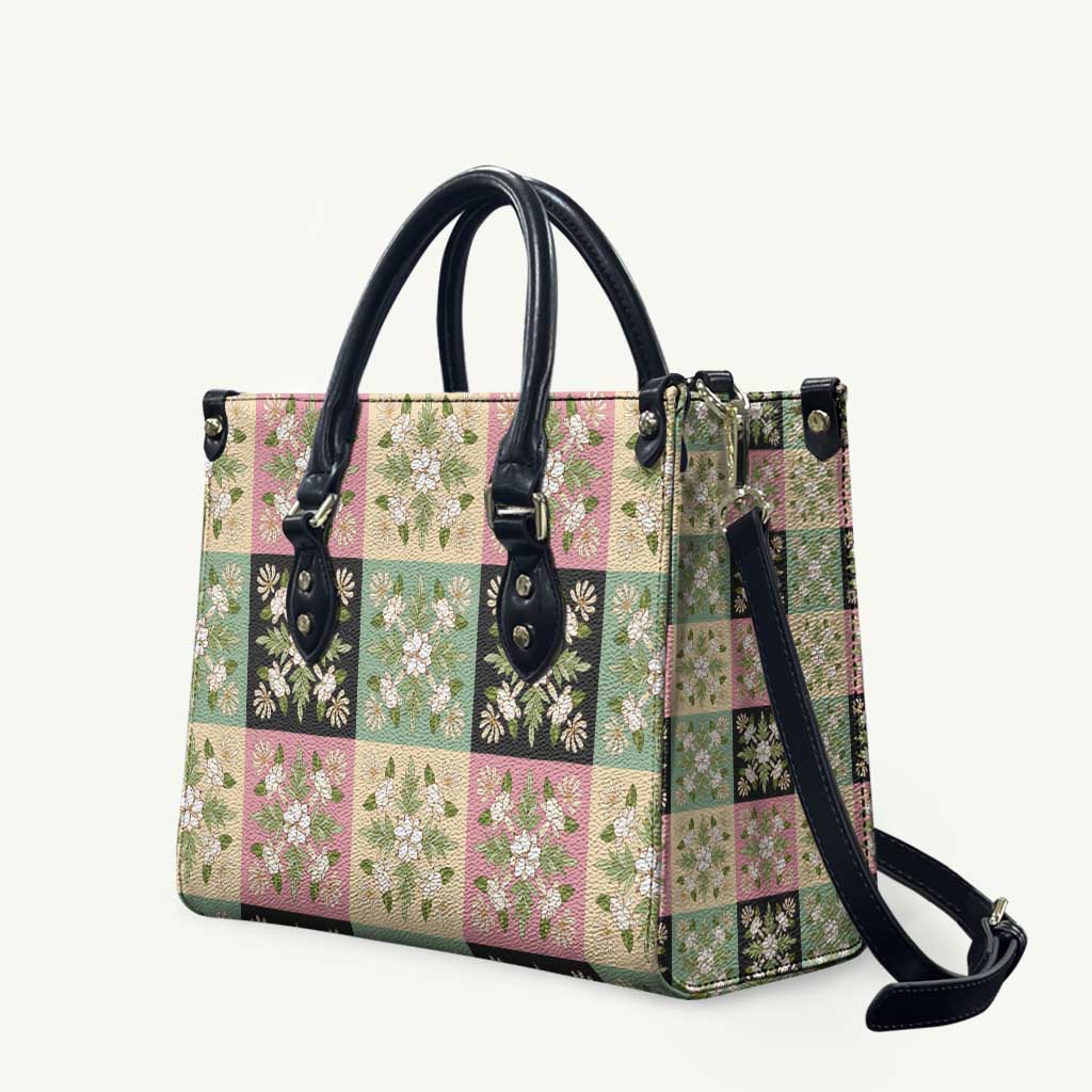 Seamless Pattern Maile and Pikake Lei Leather Bag Squares Maile Leaf - Polynesian Pride