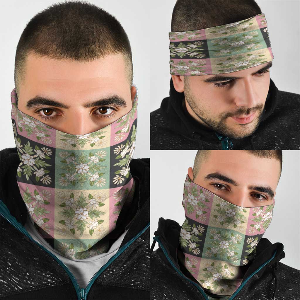 Seamless Pattern Maile and Pikake Lei Neck Gaiter Squares Maile Leaf - Polynesian Pride