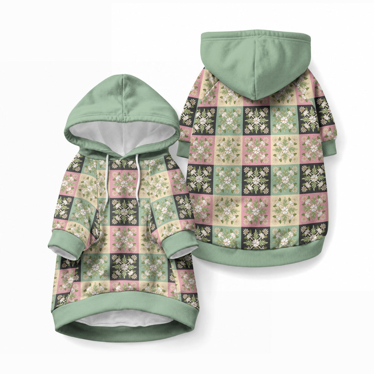 Seamless Pattern Maile and Pikake Lei Pet Hoodie Squares Maile Leaf LT9 Pullover Green - Polynesian Pride