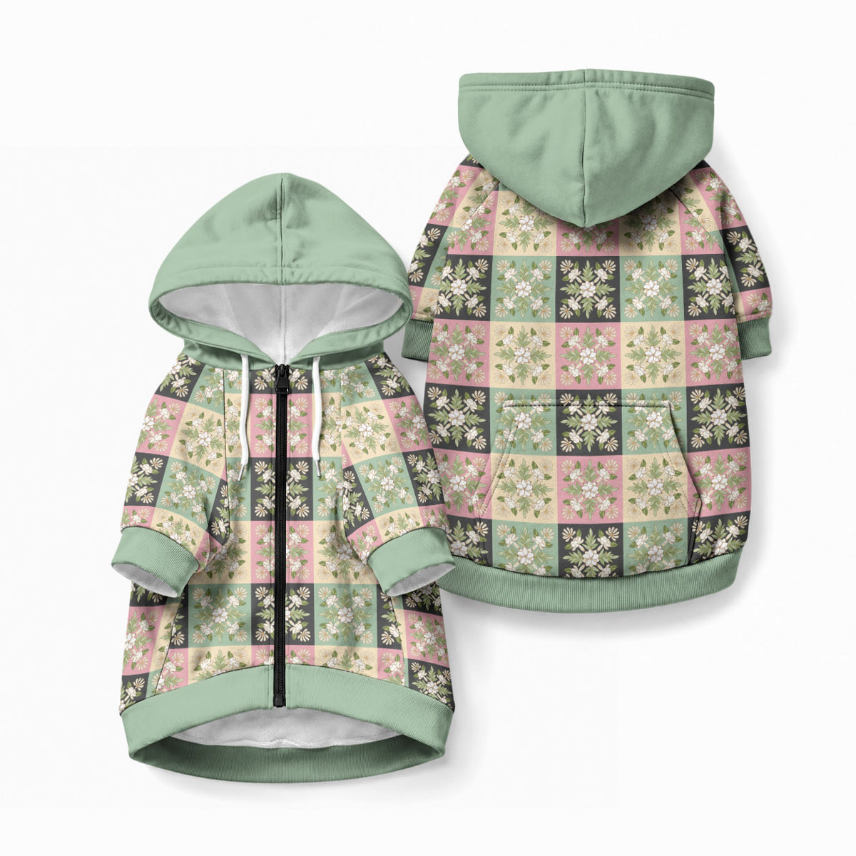 Seamless Pattern Maile and Pikake Lei Pet Hoodie Squares Maile Leaf LT9 Zip-up Green - Polynesian Pride