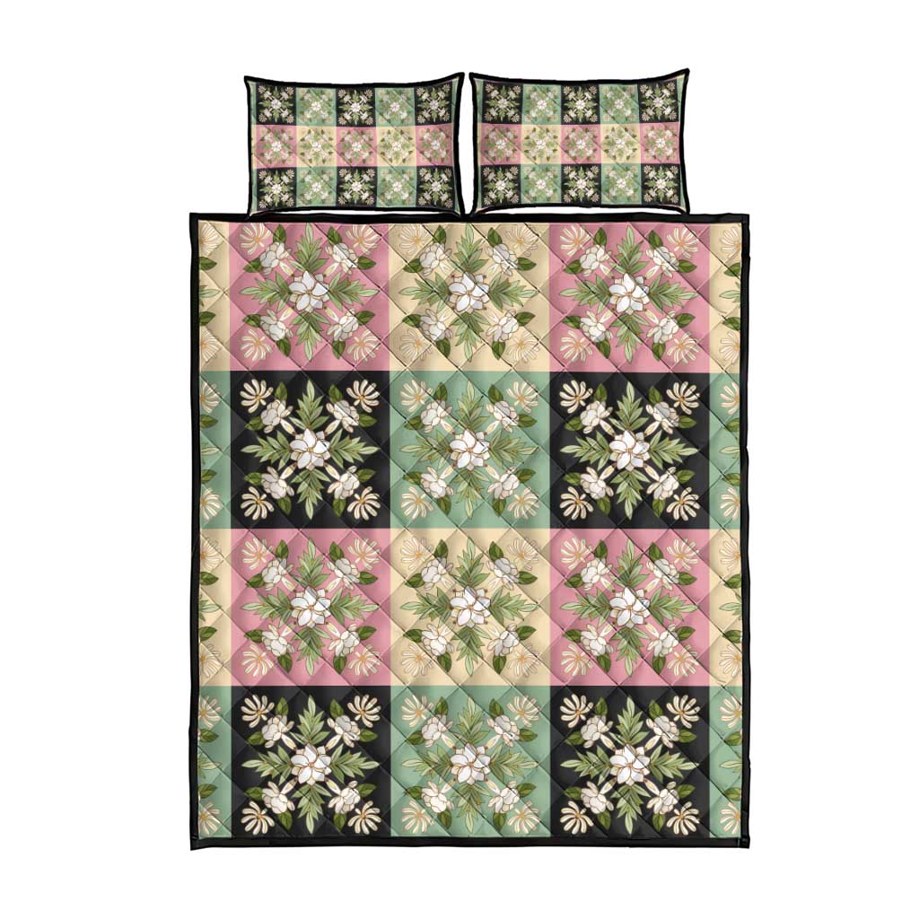 Seamless Pattern Maile and Pikake Lei Quilt Bed Set Squares Maile Leaf - Polynesian Pride