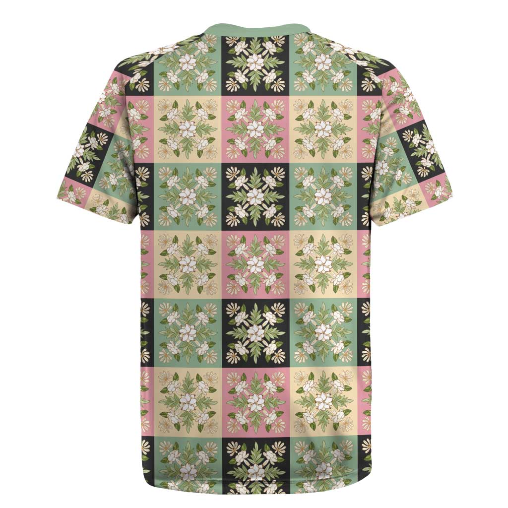 Seamless Pattern Maile and Pikake Lei Rugby Jersey Squares Maile Leaf - Polynesian Pride