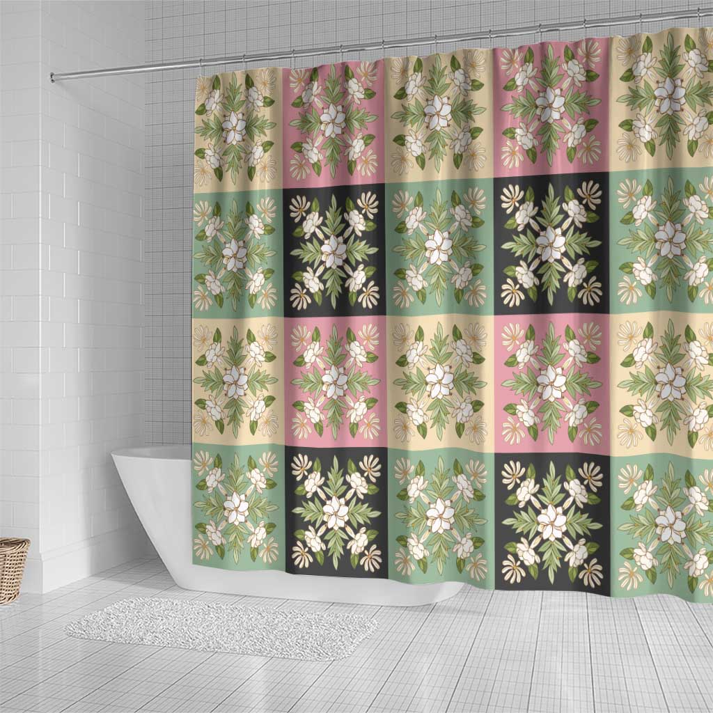 Seamless Pattern Maile and Pikake Lei Shower Curtain Squares Maile Leaf - Polynesian Pride