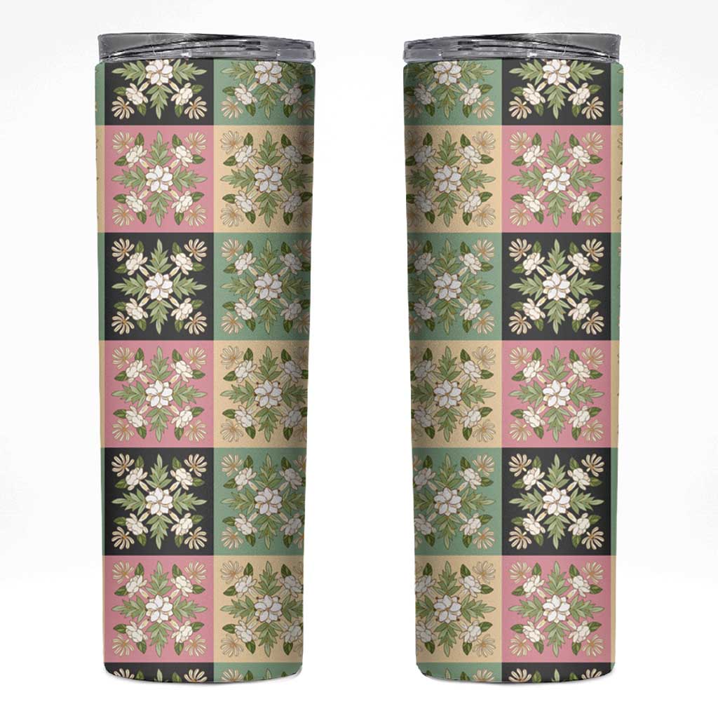 Seamless Pattern Maile and Pikake Lei Skinny Tumbler Squares Maile Leaf - Polynesian Pride