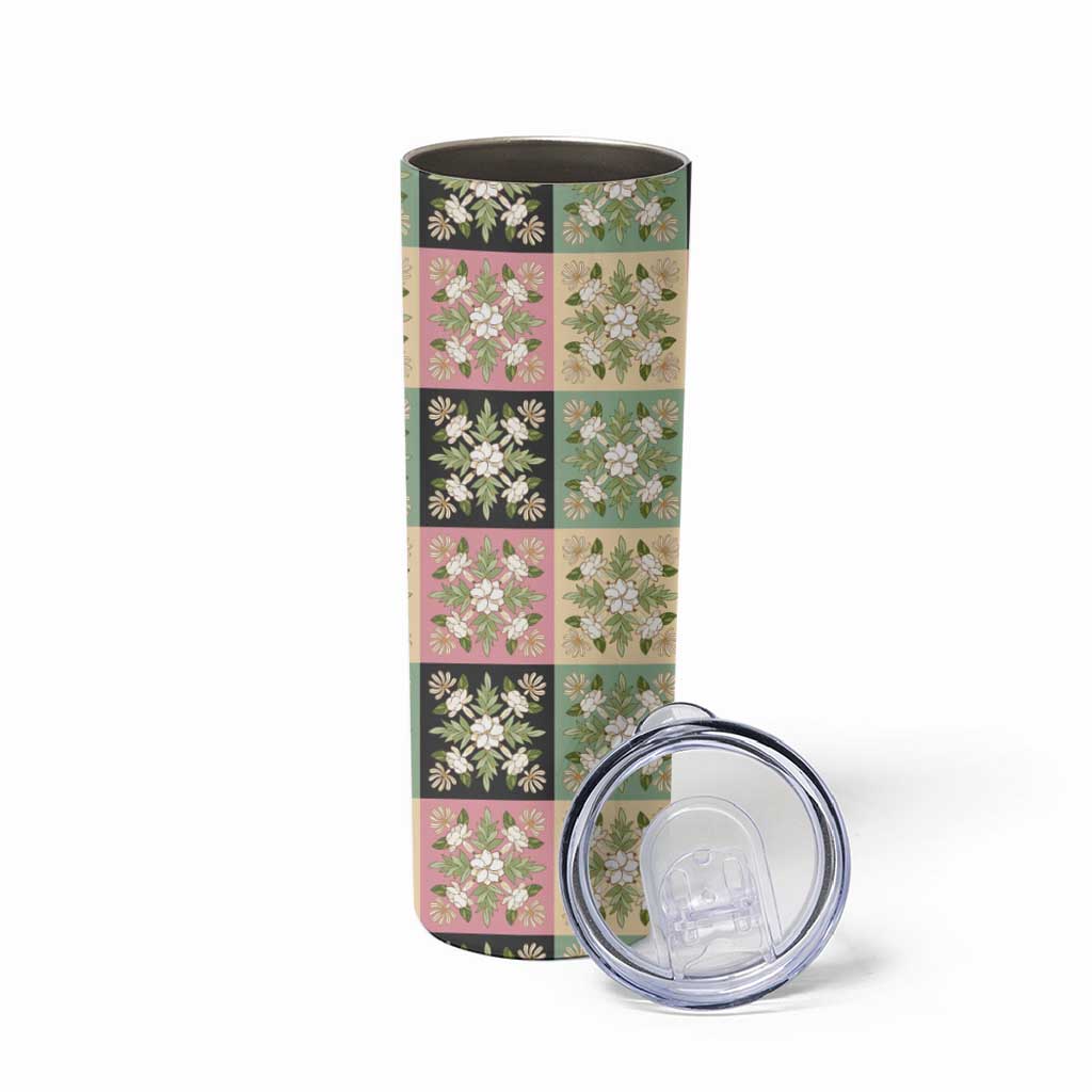 Seamless Pattern Maile and Pikake Lei Skinny Tumbler Squares Maile Leaf - Polynesian Pride