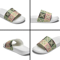 Seamless Pattern Maile and Pikake Lei Slide Sandals Squares Maile Leaf - Polynesian Pride