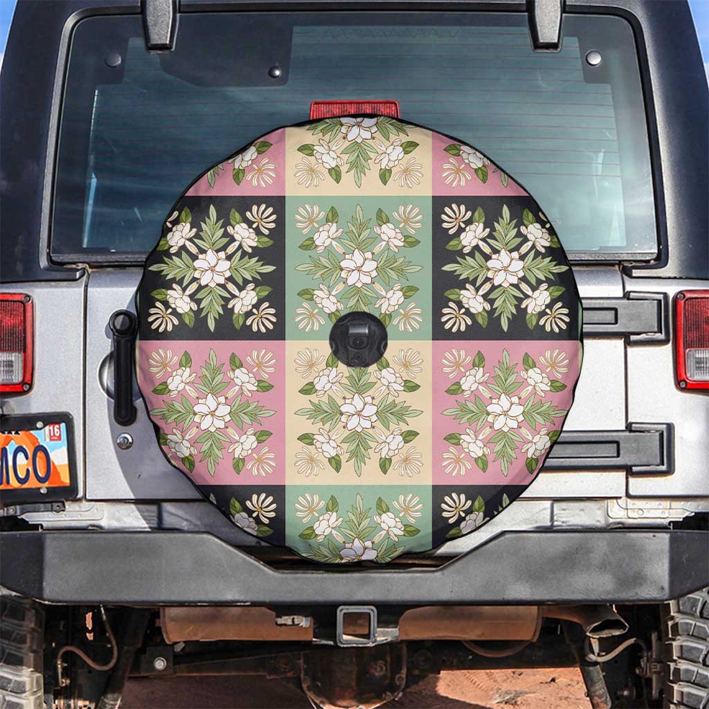 Seamless Pattern Maile and Pikake Lei Spare Tire Cover Squares Maile Leaf - Polynesian Pride