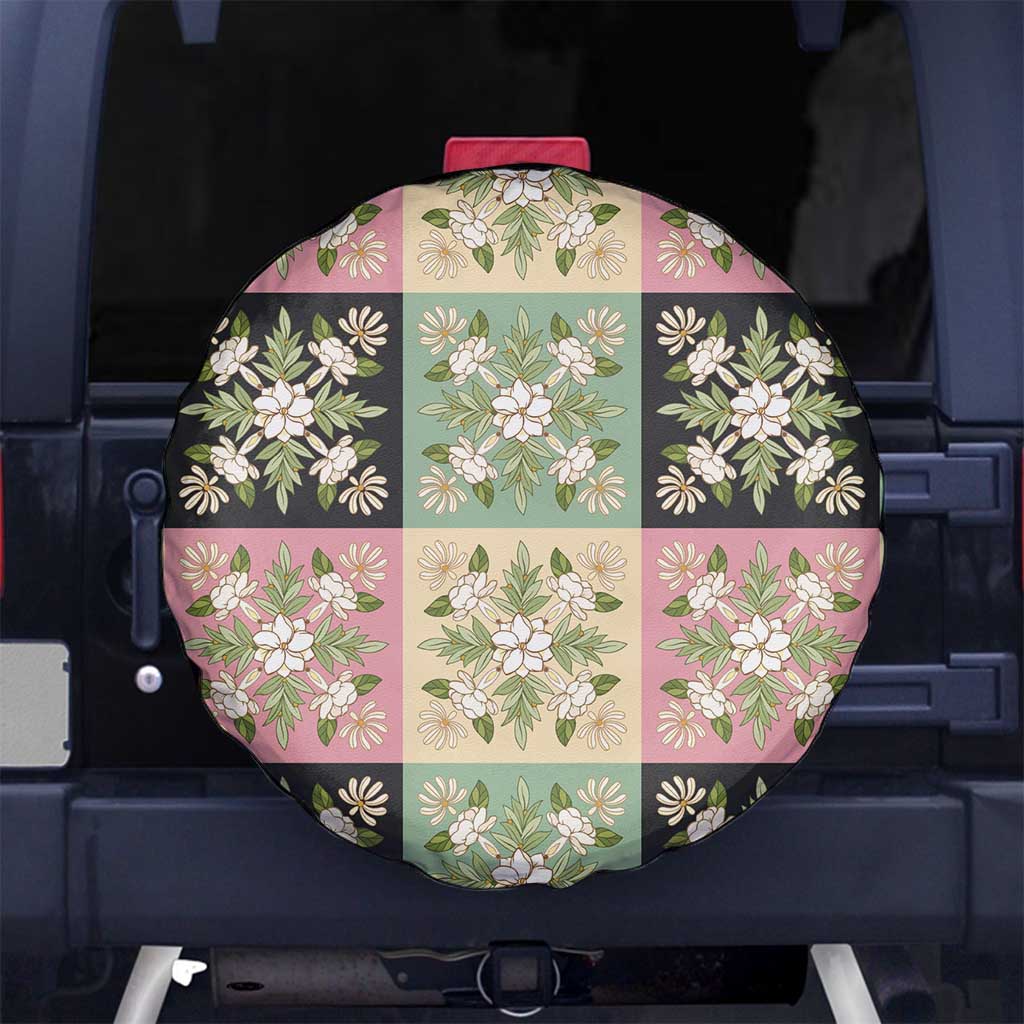 Seamless Pattern Maile and Pikake Lei Spare Tire Cover Squares Maile Leaf - Polynesian Pride