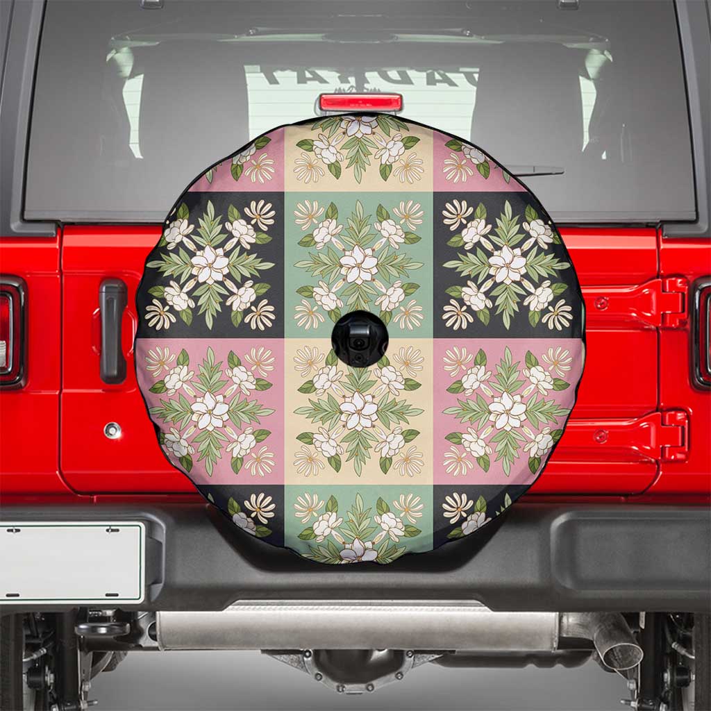 Seamless Pattern Maile and Pikake Lei Spare Tire Cover Squares Maile Leaf - Polynesian Pride