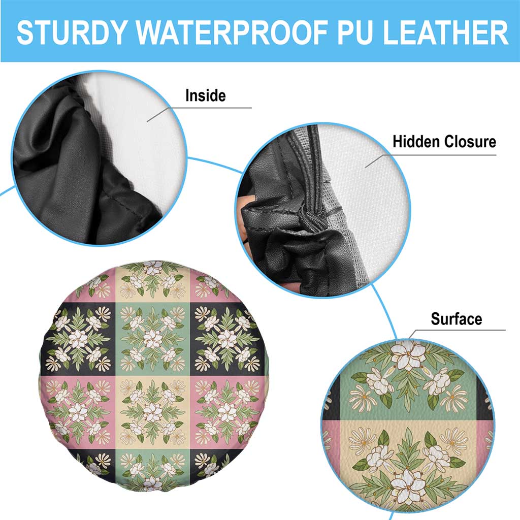 Seamless Pattern Maile and Pikake Lei Spare Tire Cover Squares Maile Leaf - Polynesian Pride