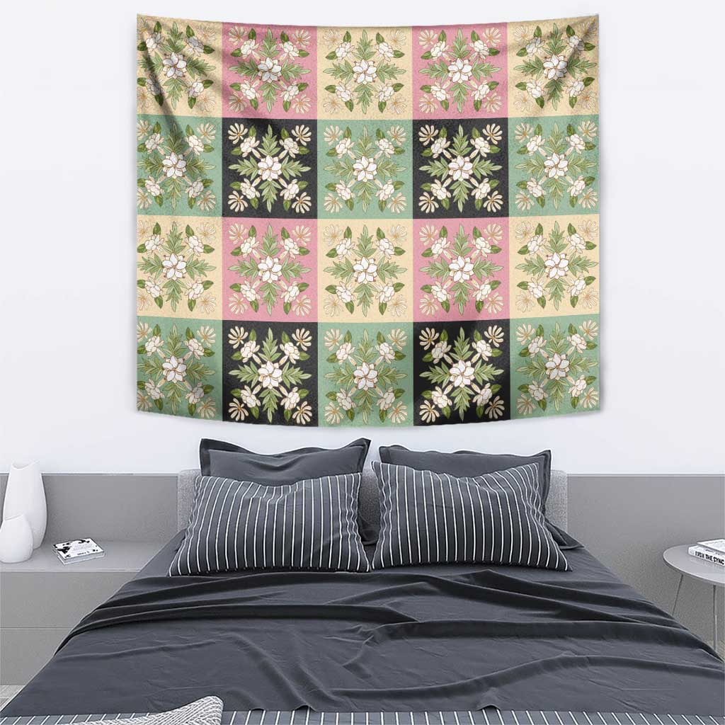 Seamless Pattern Maile and Pikake Lei Tapestry Squares Maile Leaf - Polynesian Pride