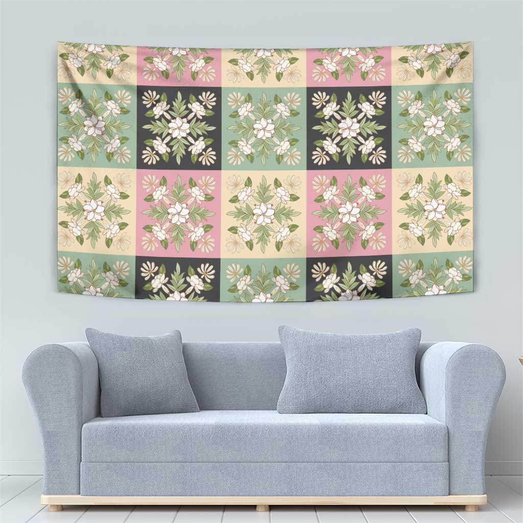 Seamless Pattern Maile and Pikake Lei Tapestry Squares Maile Leaf - Polynesian Pride