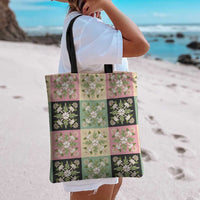 Seamless Pattern Maile and Pikake Lei Tote Bag Squares Maile Leaf - Polynesian Pride