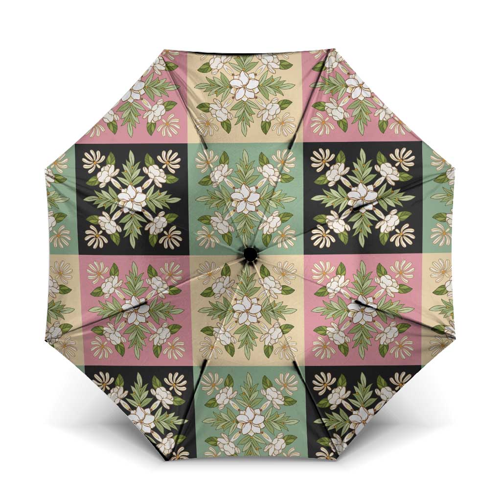 Seamless Pattern Maile and Pikake Lei Umbrella Squares Maile Leaf - Polynesian Pride