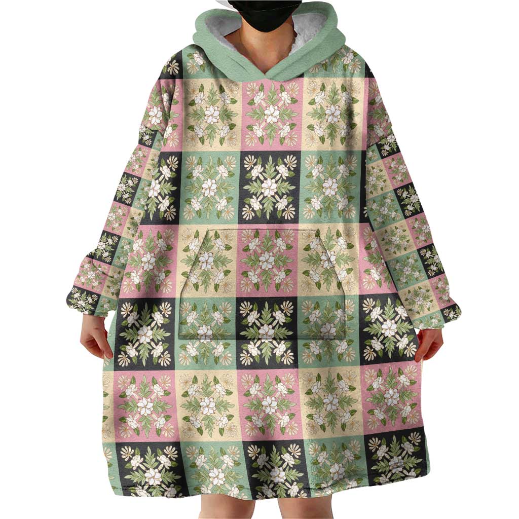 Seamless Pattern Maile and Pikake Lei Wearable Blanket Hoodie Squares Maile Leaf - Polynesian Pride