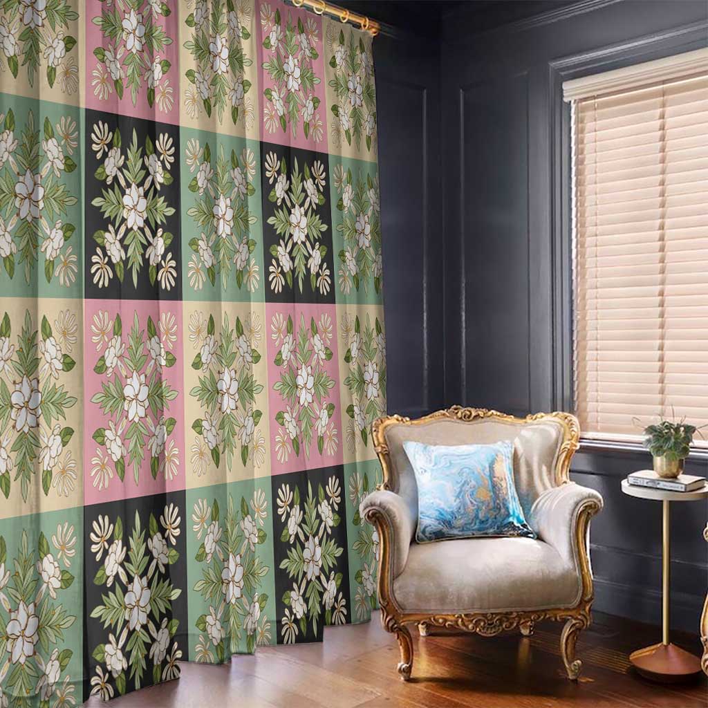 Seamless Pattern Maile and Pikake Lei Window Curtain Squares Maile Leaf - Polynesian Pride