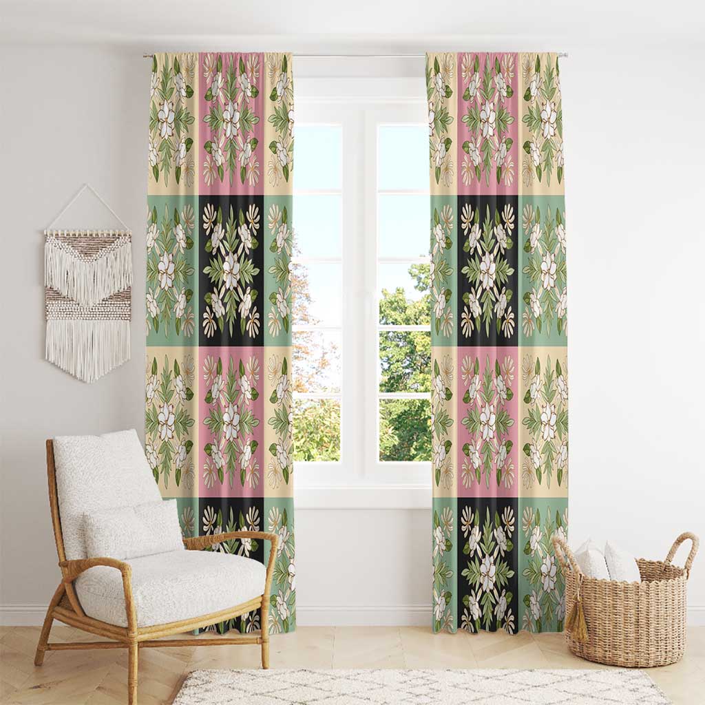 Seamless Pattern Maile and Pikake Lei Window Curtain Squares Maile Leaf - Polynesian Pride