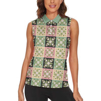 Seamless Pattern Maile and Pikake Lei Women Sleeveless Polo Shirt Squares Maile Leaf - Polynesian Pride