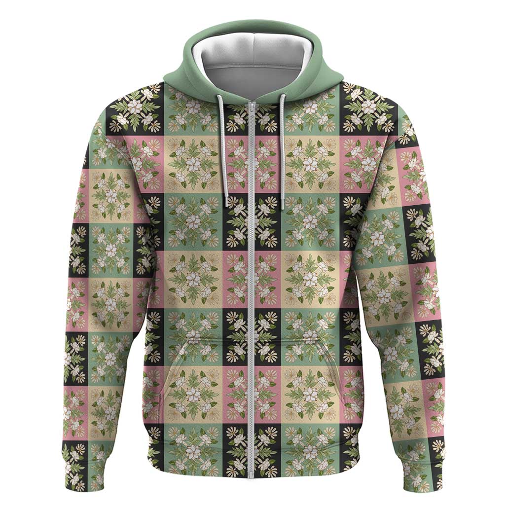 Seamless Pattern Maile and Pikake Lei Zip Hoodie Squares Maile Leaf - Polynesian Pride