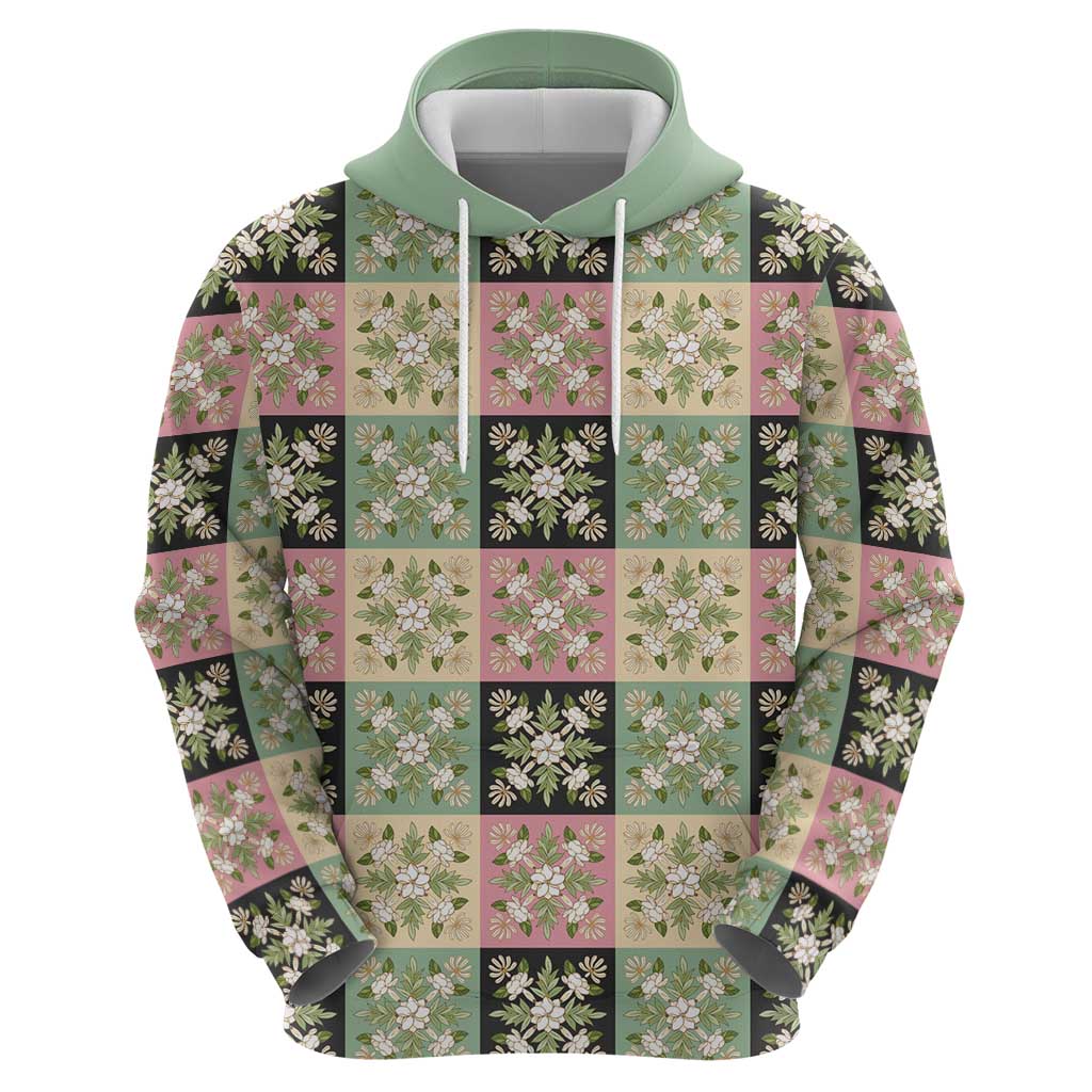 Seamless Pattern Maile and Pikake Lei Zip Hoodie Squares Maile Leaf - Polynesian Pride
