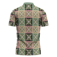 Seamless Pattern Maile and Pikake Lei Zipper Polo Shirt Squares Maile Leaf - Polynesian Pride