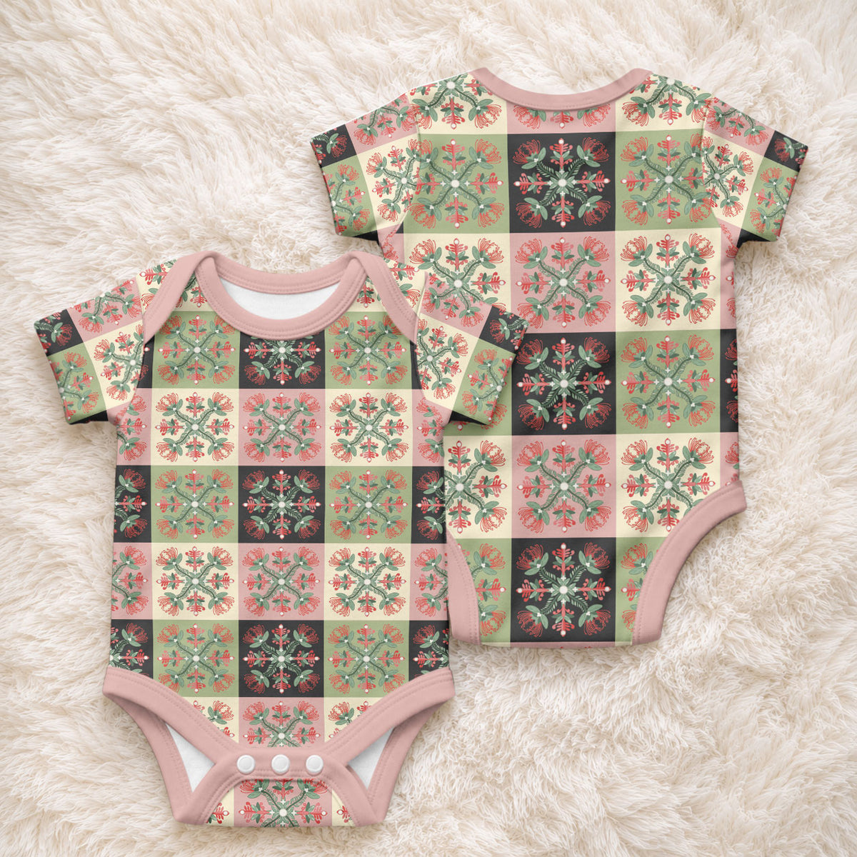 Seamless Pattern Pikake Lei Baby Onesie Floral Squares Pikake LT9 - Polynesian Pride