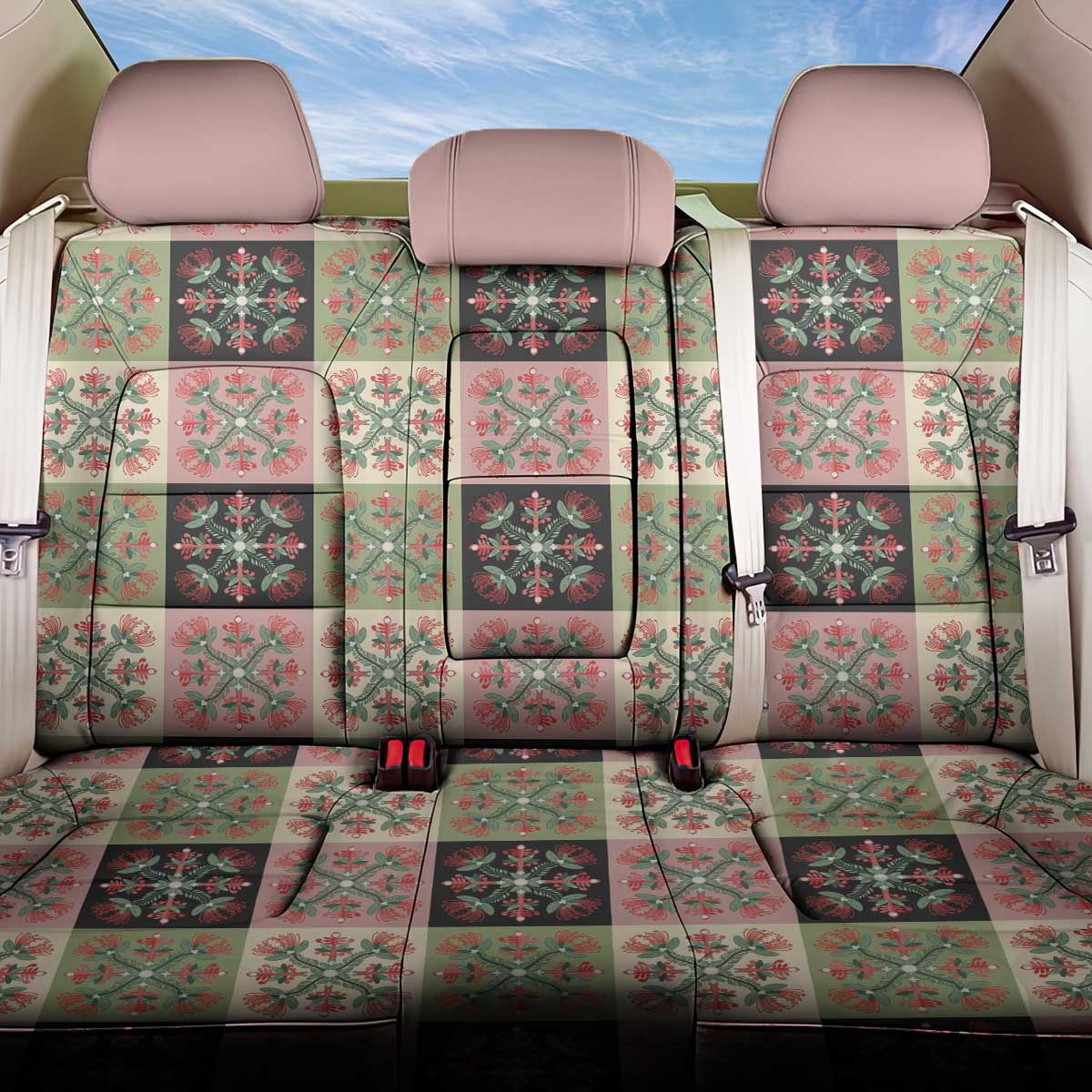 Seamless Pattern Pikake Lei Back Car Seat Cover Floral Squares Pikake - Polynesian Pride