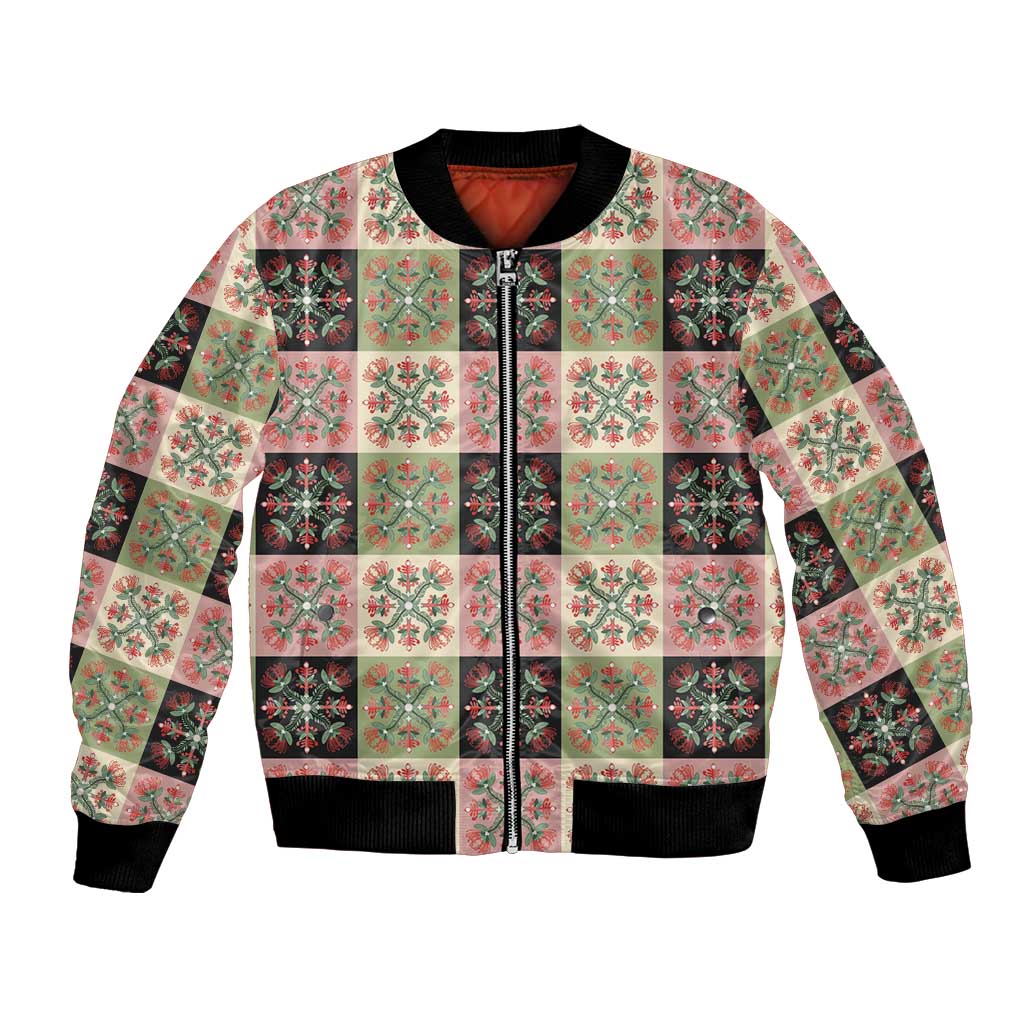 Seamless Pattern Pikake Lei Bomber Jacket Floral Squares Pikake - Polynesian Pride