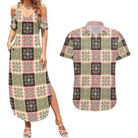 Seamless Pattern Pikake Lei Couples Matching Summer Maxi Dress and Hawaiian Shirt Floral Squares Pikake - Polynesian Pride