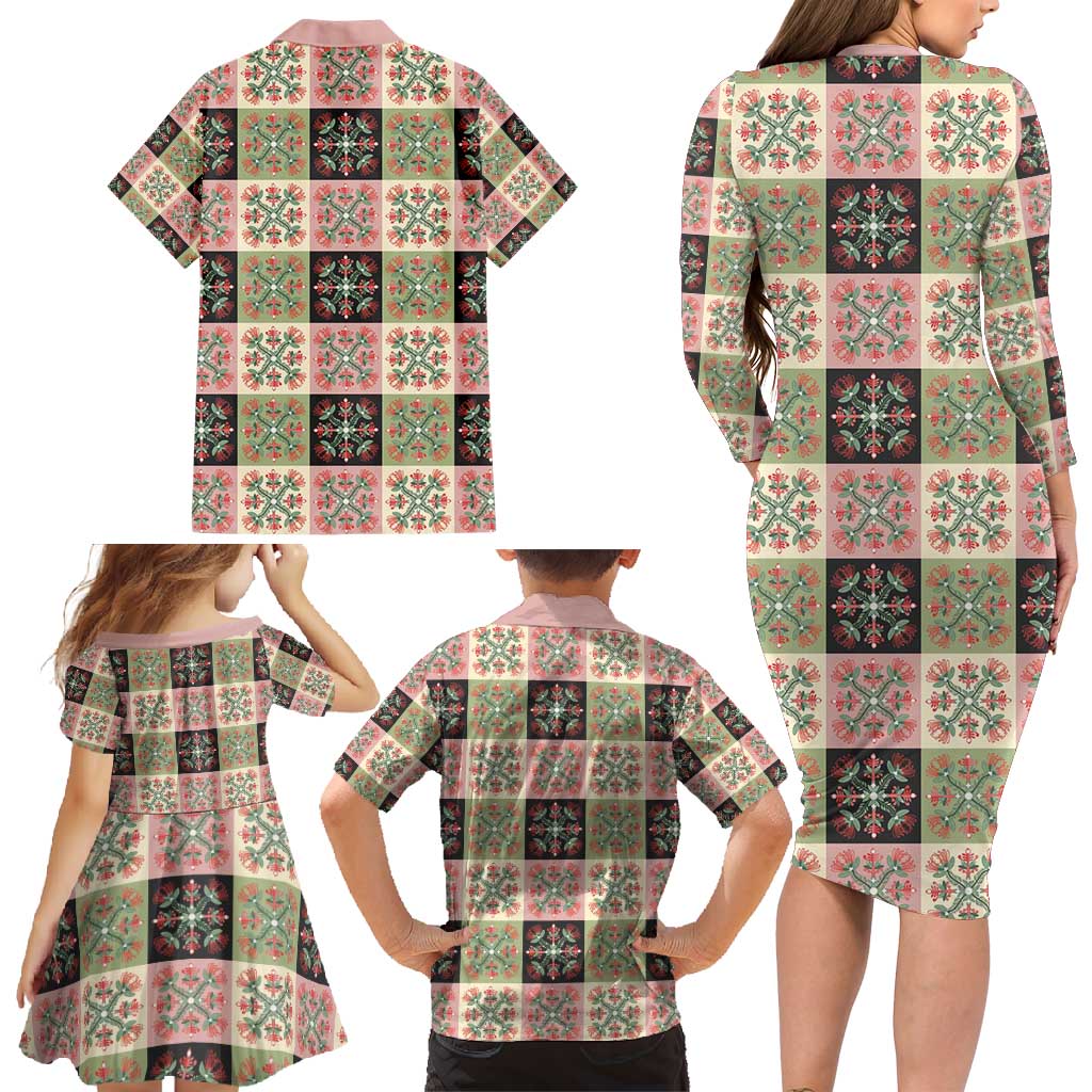 Seamless Pattern Pikake Lei Family Matching Long Sleeve Bodycon Dress and Hawaiian Shirt Floral Squares Pikake LT9 - Polynesian Pride