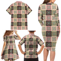 Seamless Pattern Pikake Lei Family Matching Long Sleeve Bodycon Dress and Hawaiian Shirt Floral Squares Pikake LT9 - Polynesian Pride