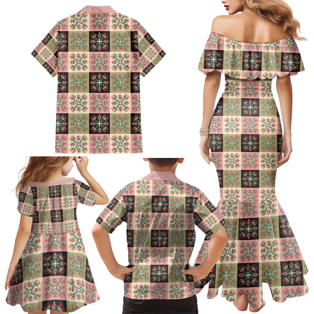 Seamless Pattern Pikake Lei Family Matching Mermaid Dress and Hawaiian Shirt Floral Squares Pikake - Polynesian Pride